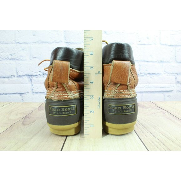 LL Bean Lace Up Unlined Ankle Duck Boots Brown Leather Padded Collar Size 9 M - Picture 6 of 10